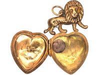 Edwardian 9ct Gold Heart Shaped Locket with Lion Above
