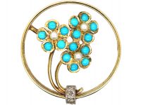 Edwardian 9ct Gold Triple Forget me Not Brooch in Original Case