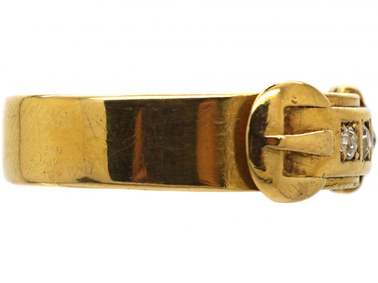 Victorian 18ct Gold Buckle Ring set with Three Diamonds