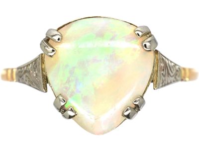 Art Deco 9ct White & Yellow Gold Ring set with a Pear Shaped Opal