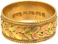 Victorian Three Colour 18ct Gold Wedding Ring with Laurel Leaf Motif