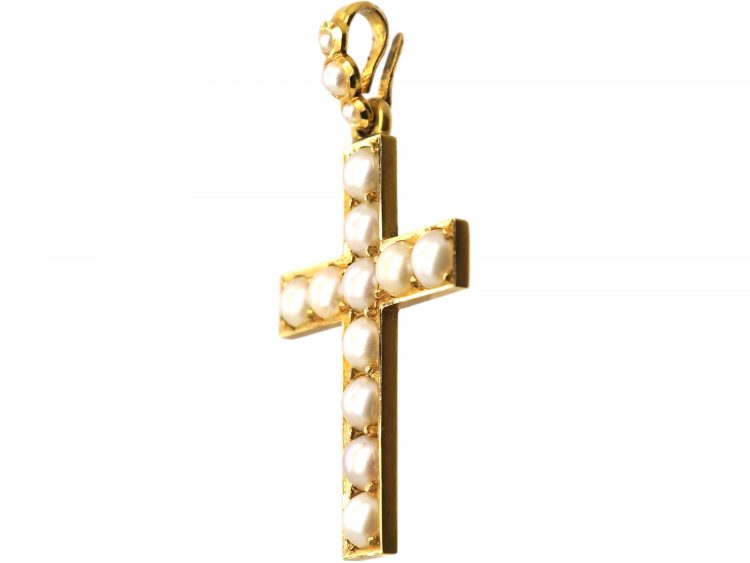 Victorian 15ct Gold Cross set with Natural Split Pearls