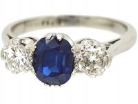 Art Deco Platinum, Sapphire & Diamond Three Stone Ring