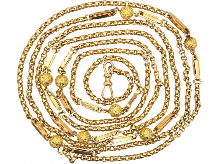 Victorian 9ct Gold Guard Chain with Ball Detail