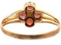 Edwardian 9ct Gold Flower Ring set with Four Garnets & a Natural Pearl
