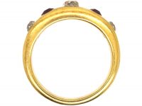 Victorian 18ct Gold, Five Stone Ruby & Diamond Rub Over Set Ring
