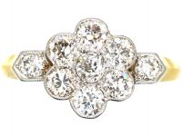 Edwardian 18ct Gold & Platinum, Diamond Cluster Ring with Diamond set Shoulders