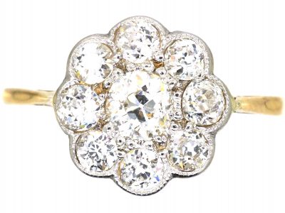 Edwardian 18ct Gold & Platinum, Diamond Daisy Cluster Ring