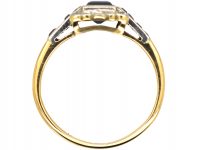 Art Deco 18ct Gold, Sapphire & Diamond Square Ring with Sapphire Shoulders