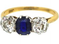 Early 20th Century 18ct Gold, Sapphire & Diamond Three Stone Ring