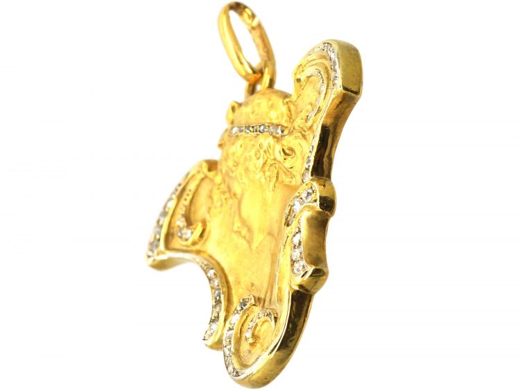 Art Nouveau 18ct Gold & Rose Diamond pendant of a Lady with Locket on Reverse