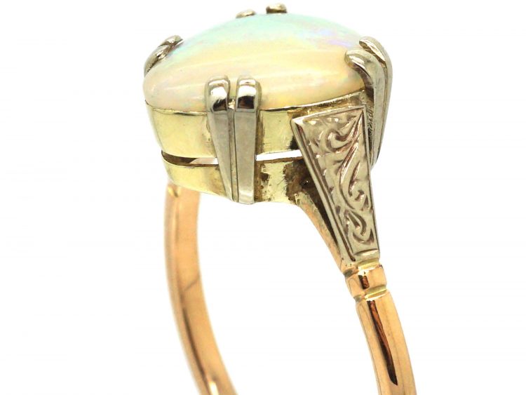Art Deco 9ct White & Yellow Gold Ring set with a Pear Shaped Opal