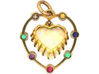 Edwardian 15ct Gold Opal Heart Pendant With Gemstones that Spell Dearest