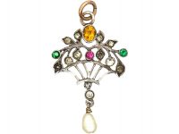 Edwardian Silver & Paste Giardinetti Pendant with Pearl Drop