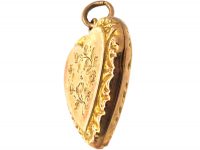 Edwardian 9ct Gold Heart Shaped Locket with Engraved Rose Motif