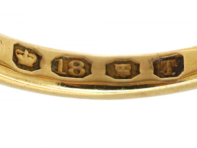 Victorian 18ct Gold Boat Shaped Ring set with Sapphires & Diamonds