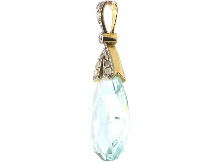 Art Deco 18ct Gold & Platinum, Aquamarine & Rose Diamond Pendant