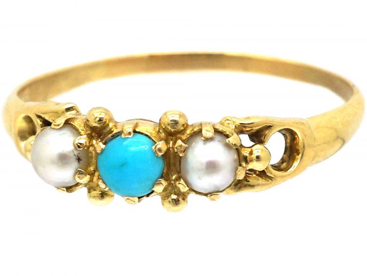 Regency 18ct Gold, Turquoise & Natural Split Pearl Ring