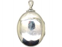 Victorian Silver Oval Locket with Engraved Ivy Leaf Detail