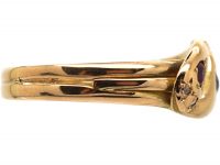 Victorian 15ct Gold Double Snake Ring set with a Ruby & Sapphire With Rose Diamond Eyes