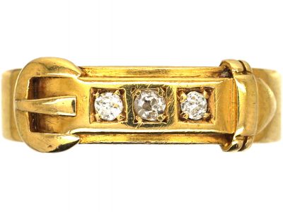 Victorian 18ct Gold Buckle Ring set with Three Diamonds