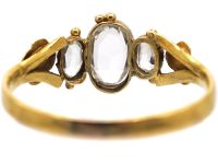 Regency 15ct Gold, Three Stone Aquamarine Ring with Flower Detail