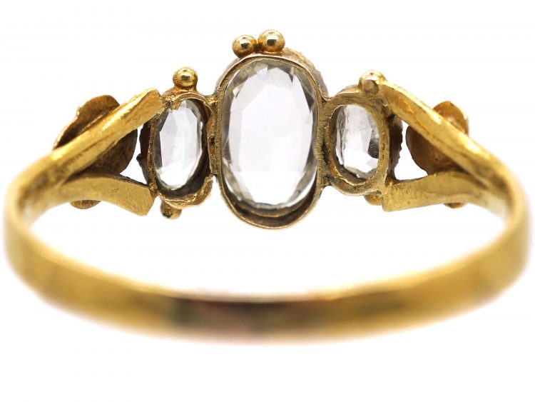 Regency 15ct Gold, Three Stone Aquamarine Ring with Flower Detail