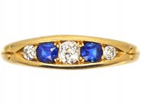 Victorian 18ct Gold Boat Shaped Ring set with Sapphires & Diamonds