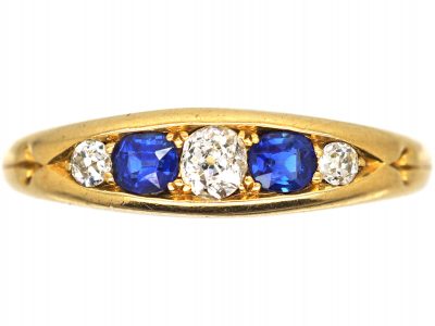 Victorian 18ct Gold Boat Shaped Ring set with Sapphires & Diamonds