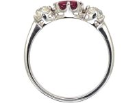 Early 20th Century Platinum, Ruby & Diamond Three Stone Ring