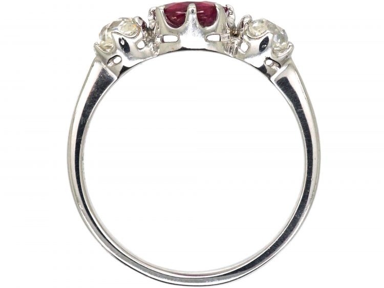 Early 20th Century Platinum, Ruby & Diamond Three Stone Ring