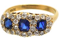 Victorian 18ct Gold, Sapphire & Diamond Triple Cluster Ring