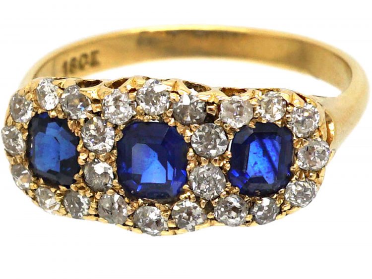 Victorian 18ct Gold, Sapphire & Diamond Triple Cluster Ring