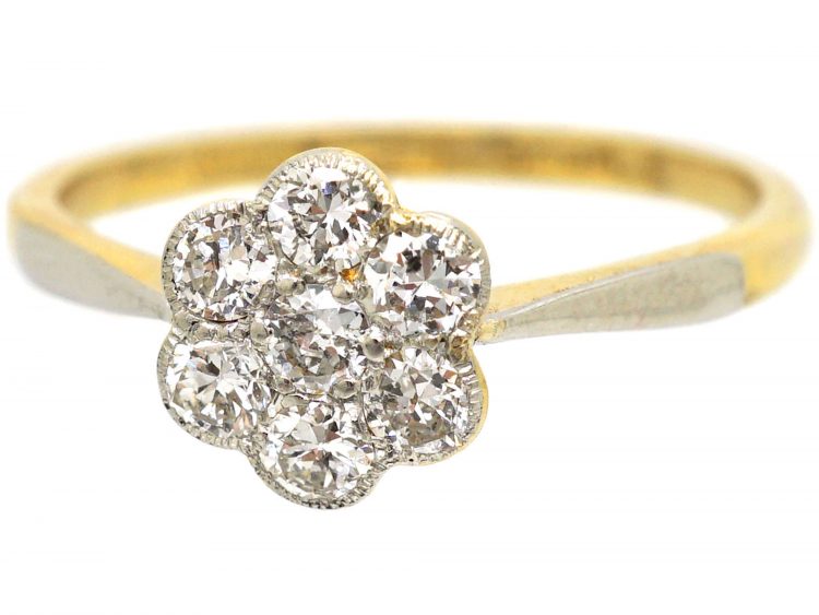 Edwardian 18ct Gold & Platinum Diamond Cluster Ring