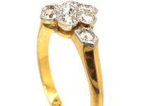 Edwardian 18ct Gold & Platinum, Diamond Cluster Ring with Diamond set Shoulders