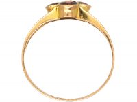 Edwardian 9ct Gold Flower Ring set with Four Garnets & a Natural Pearl
