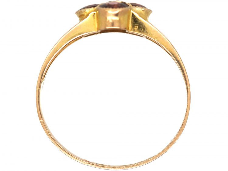 Edwardian 9ct Gold Flower Ring set with Four Garnets & a Natural Pearl