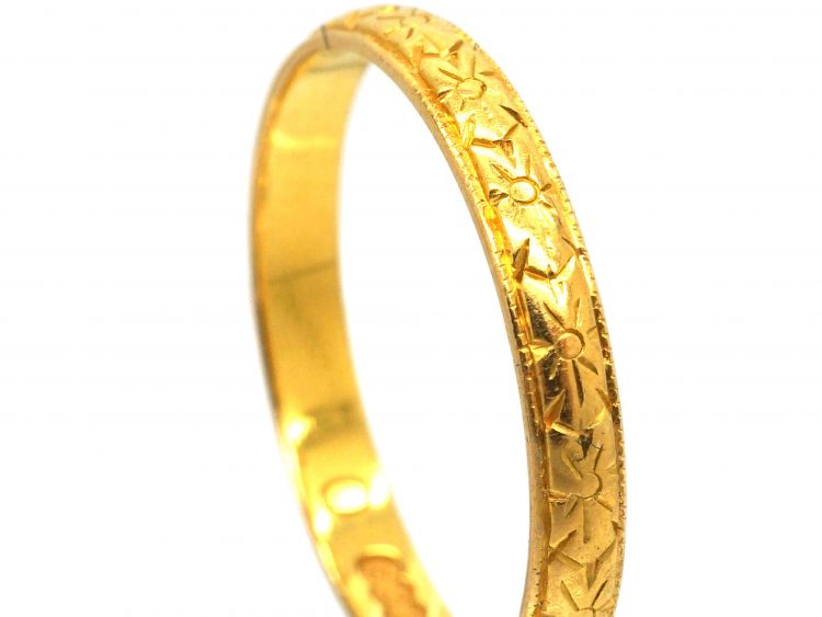 22ct Gold Wedding Ring with Flower Motif