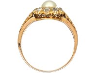 Edwardian 18ct Gold, Diamond & Natural Pearl Cluster Ring