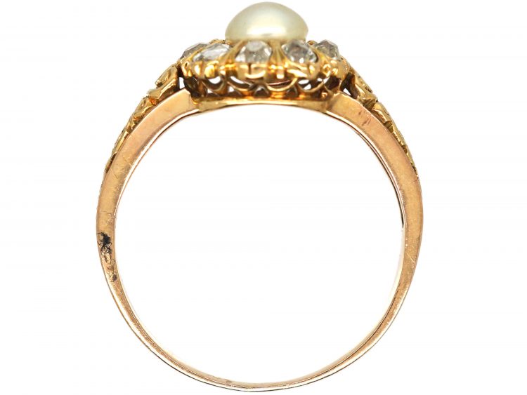 Edwardian 18ct Gold, Diamond & Natural Pearl Cluster Ring