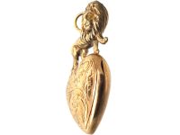 Edwardian 9ct Gold Heart Shaped Locket with Lion Above