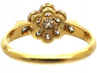 Edwardian 18ct Gold & Platinum, Diamond Cluster Ring with Diamond set Shoulders