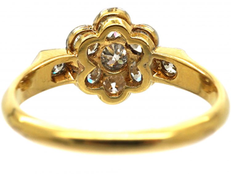 Edwardian 18ct Gold & Platinum, Diamond Cluster Ring with Diamond set Shoulders