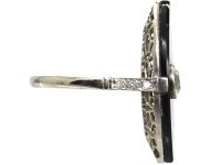 Art Deco Platinum, Onyx & Diamond Marquise Shaped Ring