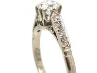 Retro Platinum, Diamond Solitaire Ring with Diamond set Shoulders