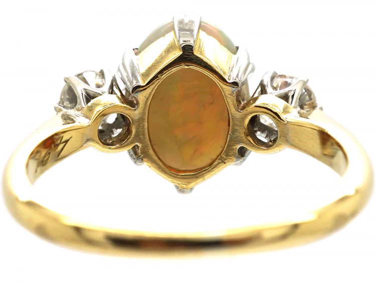 Edwardian 18ct Gold, Opal & Diamond Three Stone Ring