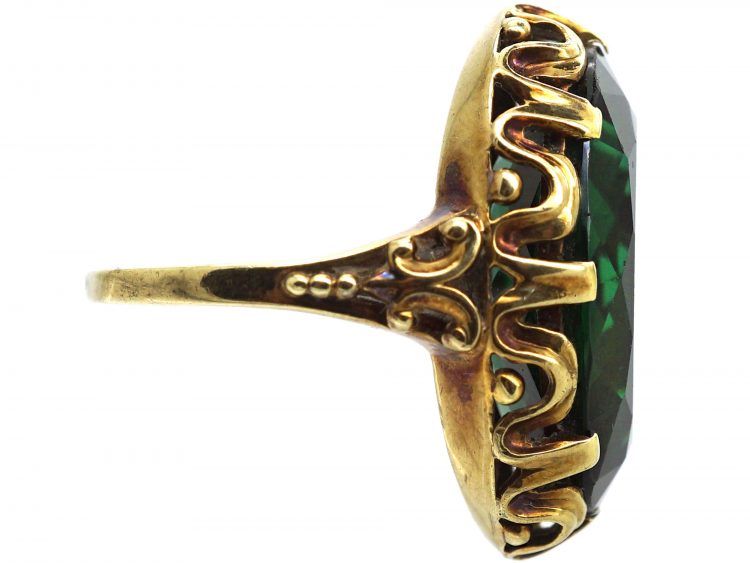 Art Deco 14ct Gold Ring set with a Large Oval Green Tourmaline