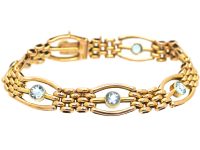 Edwardian 9ct Gold Bracelet set with Aquamarines