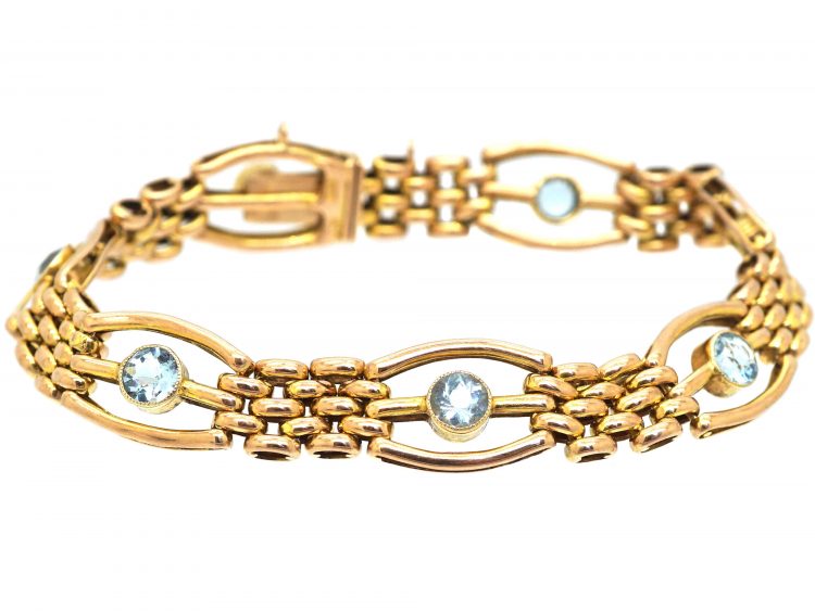 Edwardian 9ct Gold Bracelet set with Aquamarines