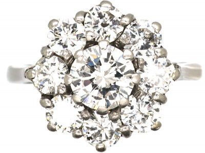 1950s Large Platinum & Diamond Cluster Ring
